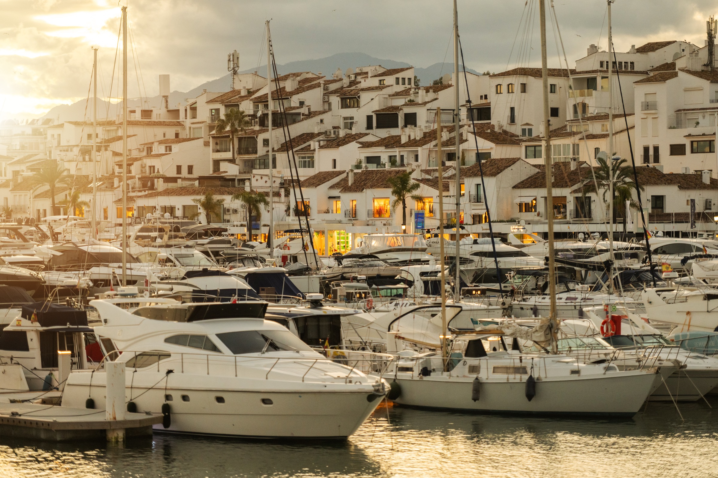 Mediterranean harbour at sunset